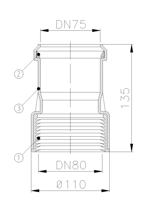HL 9/7/8 Переход с ПП DN75 на чугун DN80  