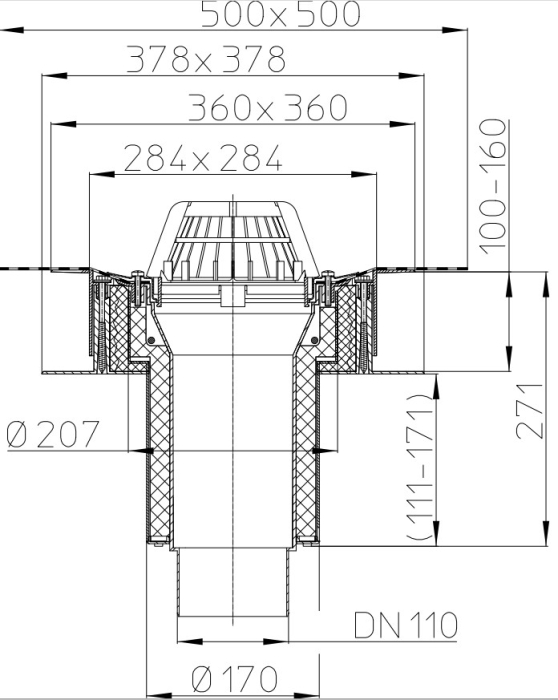 HL 63H/1 Кровельная воронка для кровель из профнастила, с полимербитумным полотном, DN 110