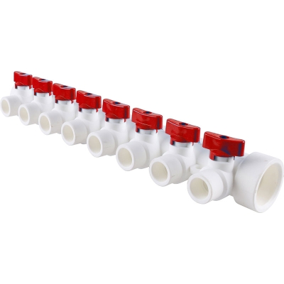 Коллектор Kalde 8 вых. / цвет ручек красный с воздухоотводчиком