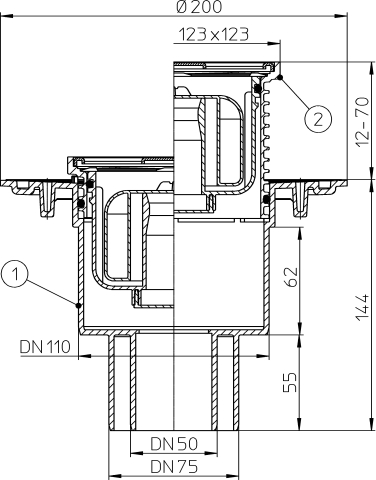 Трап с решеткой 226*226 мм и подрамником 260*260 мм HL 615HW  