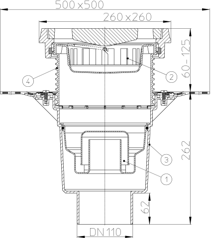 HL 616.1HW/1 Дворовый трап верт.выпуск (нагрузка до 15 т.) DN110  