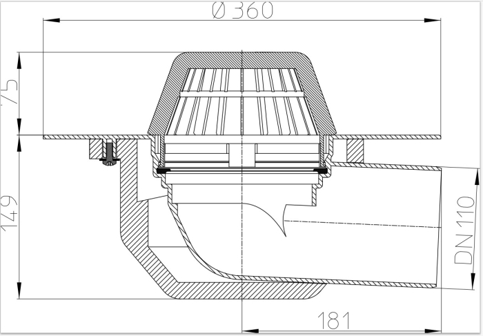 HL 64P/1 Кровельная воронка для ПВХ-мембран, горизонтальный выпуск DN110
