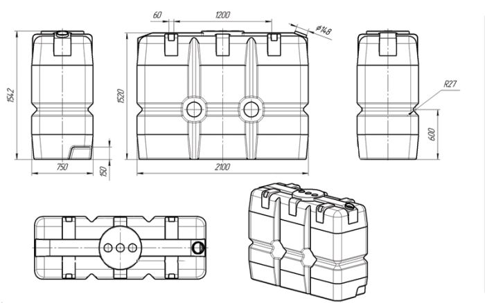 Ёмкость для воды Экопром SK 2000л синий  