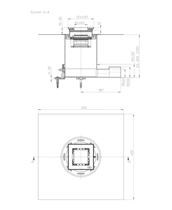 HL 541I Трап с решеткой КЛИК-КЛАК, с сухим сифоном и обратным клапаном, с решеткой для вклеивания плитки (КЛИК-КЛАК). с гидроизоляционным полотном 420х420 мм под жидкую гидроизоляцию, с горизонтальным выпуском DN50  