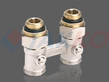 Rehau Пара шаровых кранов с соед. нип. G 1/2xG 3/4, угловой (никелирован.)