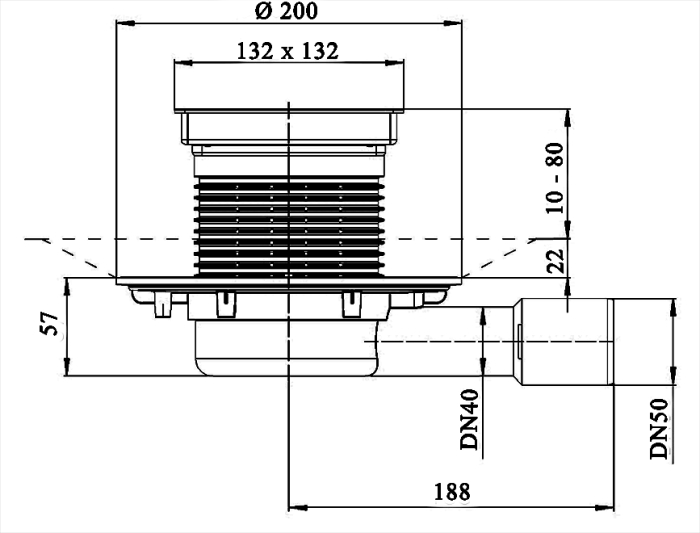 HL 90Pr-3020 Трап с СУХИМ сифоном, с решеткой HL3020 с горизонтальным выпуском DN40/50