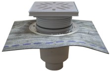 HL 616HSW/1 Дворовый трап (вертикальный выпуск DN110), с полимербитумным полотном, с решеткой из нержавеющей стали, до 2,5 тонн.