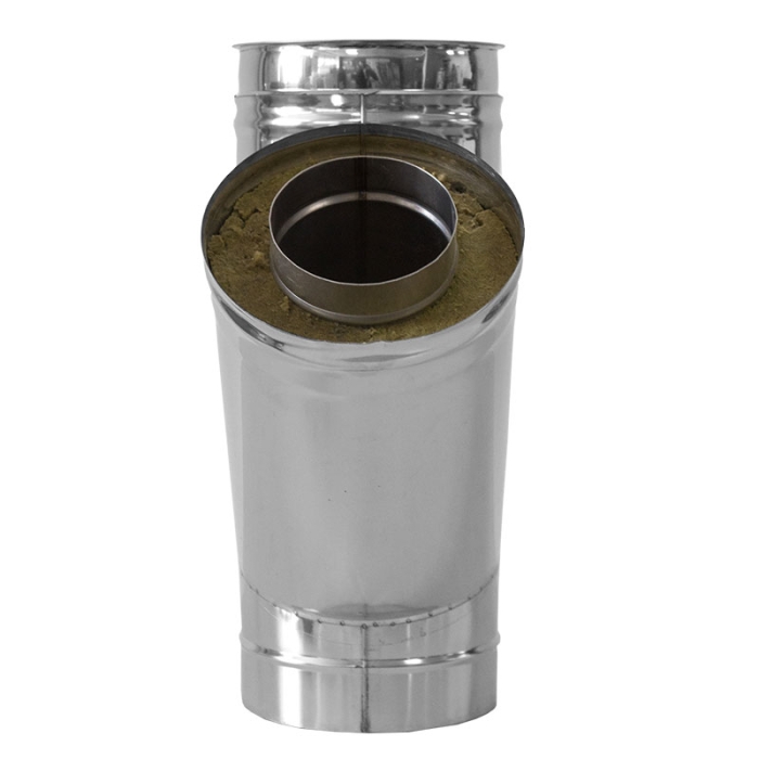 Сэндвич дымоход Дымофф Тройник сэндвич 135 200*130 AISI430 0.5мм/AISI409 1мм