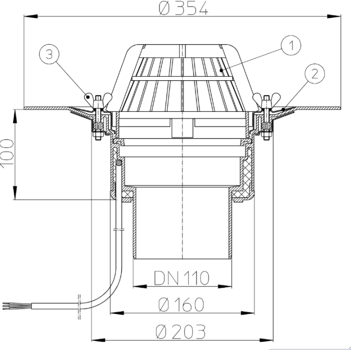HL 62.1/1 Кровельная воронка с электроподогревом, DN110  