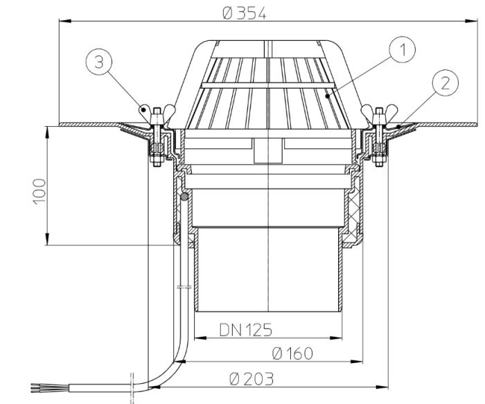 HL 62.1/2 Кровельная воронка с электроподогревом, DN125