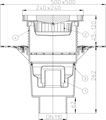 HL 616HW/1 Трап дворовый (верт.выпуск) с сифоном, DN110