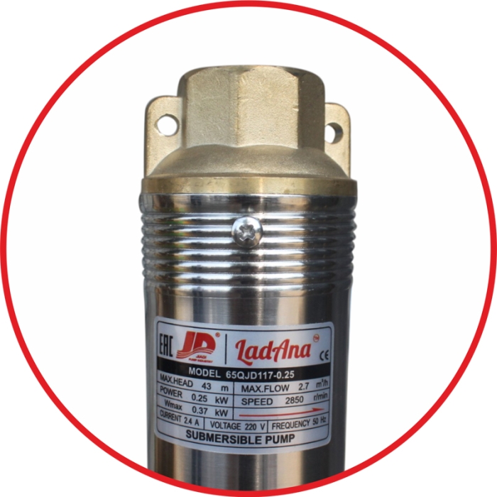 Скважинный насос Ladana 65QJD123-0,37 т.м.(0,37 кВт, 2,5, 20m плоский кабель)  