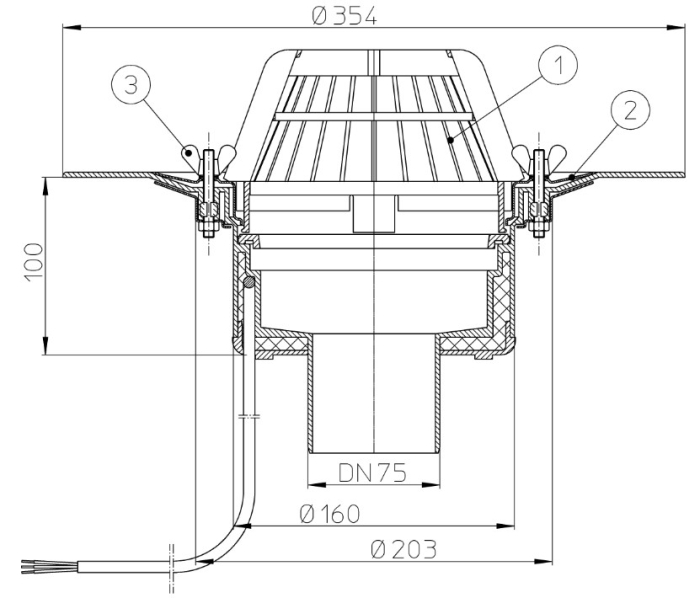 HL 62.1/7 Кровельная воронка с электроподогревом DN 75  