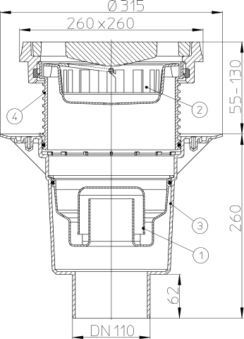 HL 616.1W/1 Дворовый трап (вертик. выпуск) макс. нагрузка 12,5 т.  