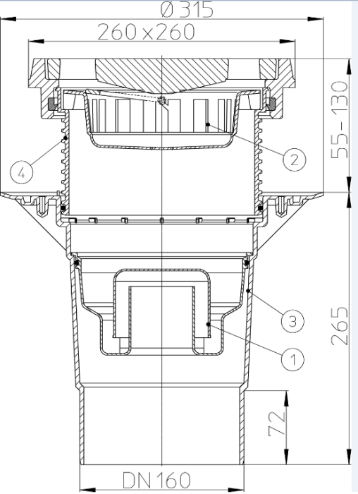 Трап с решеткой 226*226 мм и подрамником 260*260 мм HL 6151HW