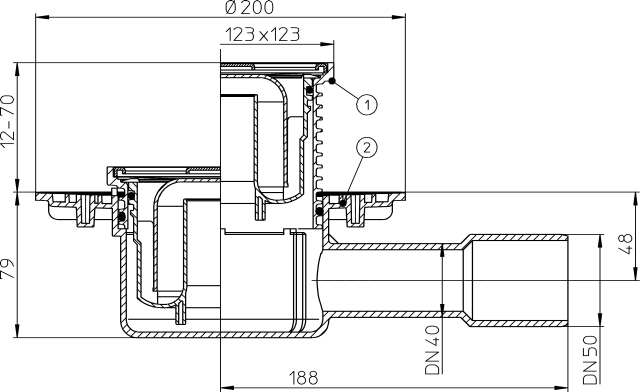 HL 510N Трап с горизонтальным выпуском, DN40/50