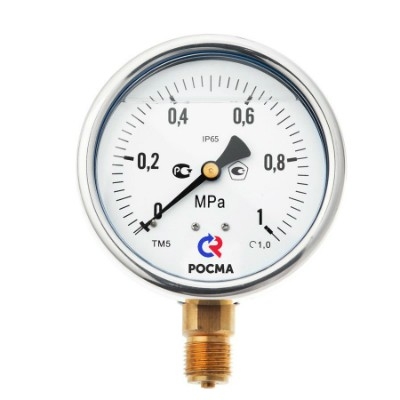 Valtec TM-520P.0416 Манометр TM520P Dy 100 с нижним подкл. из нерж.стали 1/2, 0-16 бар