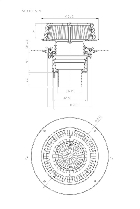 HL 62.1Safe/1 Кровельная воронка для аварийного водостока, с электрообогревом U=230B, мощность 10-30Вт, DN110