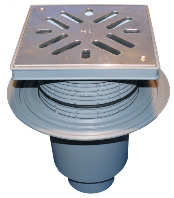 HL 616SW/5 Дворовый трап (верт.выпуск), с сифоном и решеткой из нерж.стали (до 1,5 т), DN160
