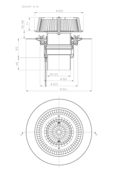 HL 62.1Safe/2 Кровельная воронка для аварийного водостока, с электрообогревом U=230B, мощность 10-30Вт, DN125