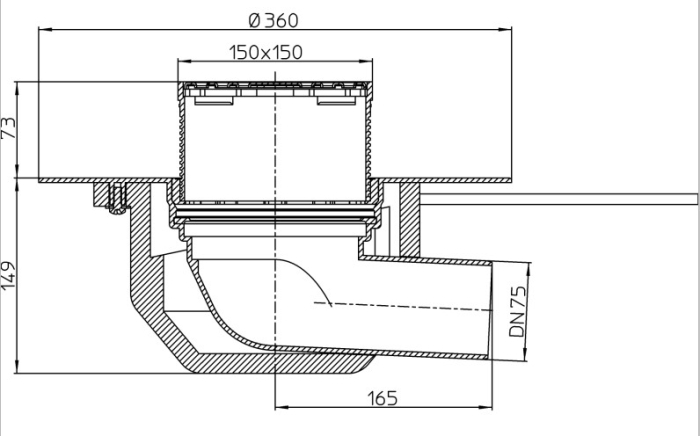 HL 64.1BF/7 Кровельная воронка с электрообогревом, для ПП,-мембран, гор. выпуск DN75