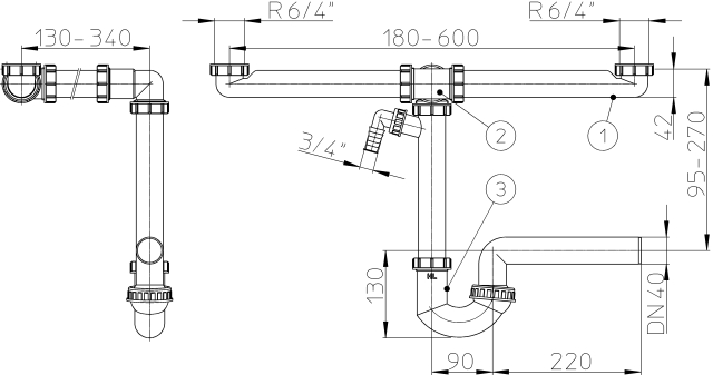 HL 126.2/40 Сифон двойной DN 40