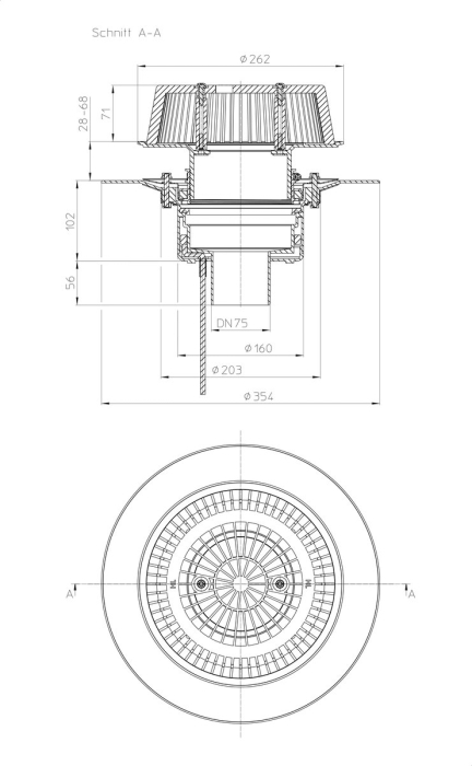 HL 62.1Safe/7 Кровельная воронка для аварийного водостока, с электрообогревом U=230B, мощность 10-30Вт, DN75