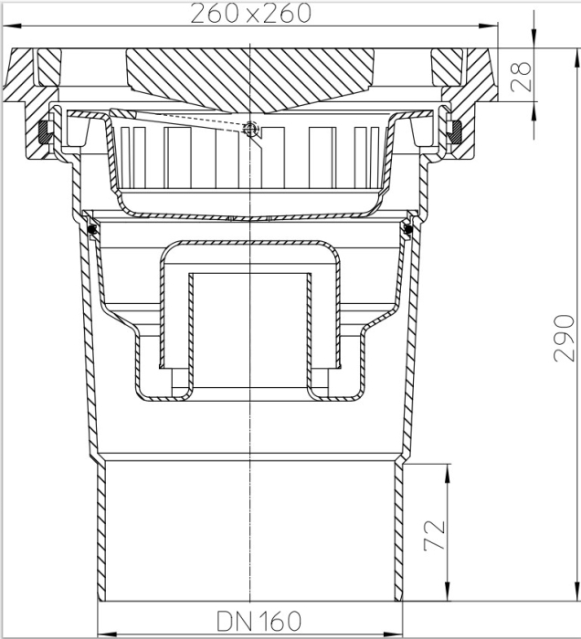 HL 606.1W/5 Дворовый трап (верт.выпуск) с гидрозатвором, макс. нагрузка 15 тонн, DN160  