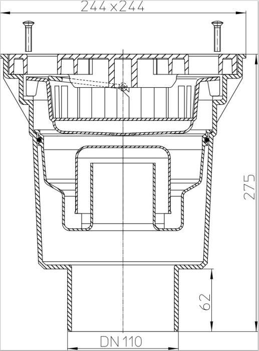 HL 606LW/1 Дворовый трап (верт.выпуск) с сифоном макс.нагрузка 1,5 т., DN110  