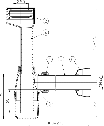 HL 130/40 Бутылочный сифон с манжетой, DN40