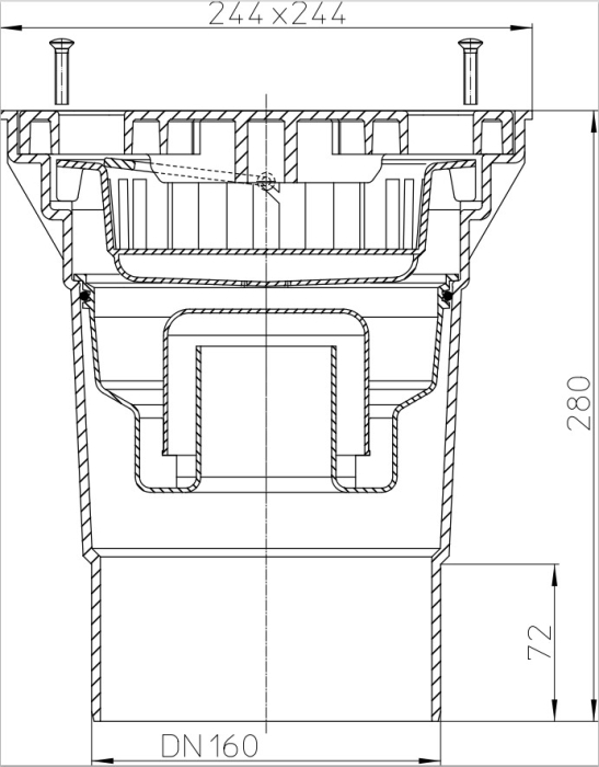 HL 606LW/5 Дворовый трап (верт.выпуск) с сифоном макс.нагрузка 1,5 т., DN160  