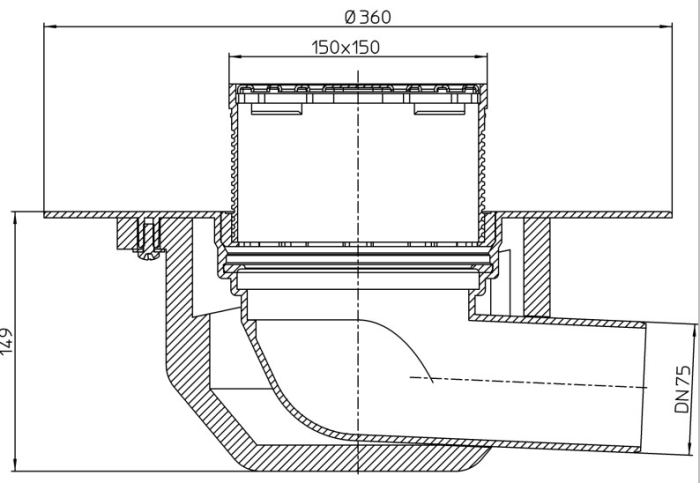 HL 64BF/7 Кровельная воронка для ПП-мембран, горизонтальный выпуск DN75