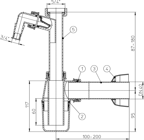 HL 132.1/30  Бутылочный сифон c возможностью подключения стиральной машины DN32