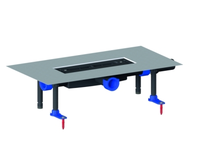 HL 53KF Корпус (низкий)  плоского щелевого лотка с регулируемыми опорами с шумопоглощающими вставками, комплектом гидроизоляции и съёмным сифоном (H=30 мм), DN 40