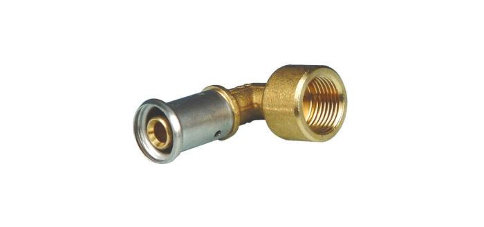 Henco Угольник 90° ВР, латунь пресс, 14x1/2"  