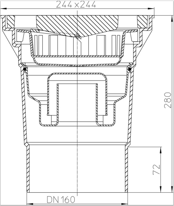 HL 606W/5 Дворовый трап с сифоном (верт. выпуск DN160) макс. нагрузка 5-7 тонн  