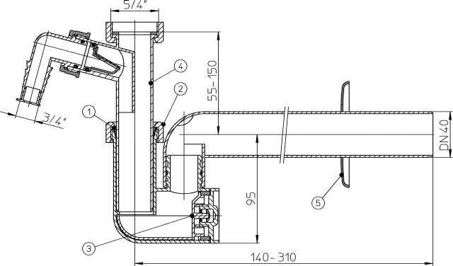 HL 133/40  Сифон с поворотным шарниром, прочисткой, DN40