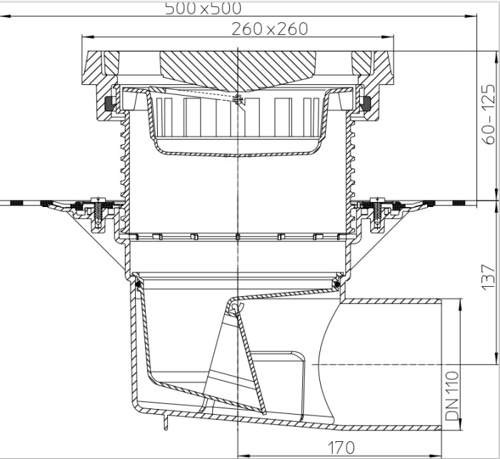 HL 6151HW Трап с решеткой 226*226 мм и подрамником 260*260 мм