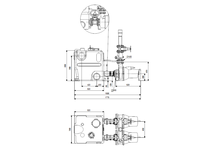 Канализационная установка Grundfos MDV 80.80.75.2.51D/450.SL  