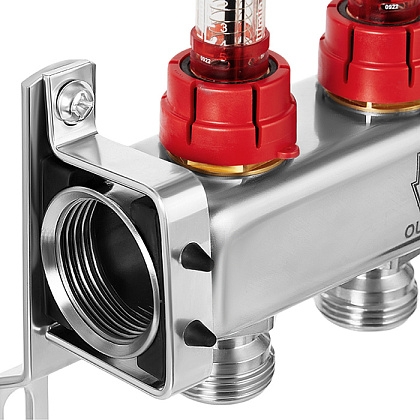 Комплект коллекторов Hoobs, нерж. сталь, с расходомерами, с отсекающими клапанами и кронштейнами 1х3/4-4 вых  