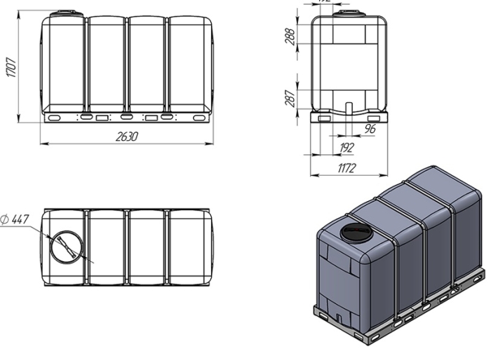 Ёмкость для воды Экопром K 4000л в обрешетке  