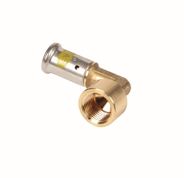 Henco Угольник 90° ВР, латунь пресс (газ), 16x1/2"  