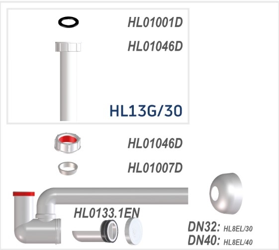 HL 135/30  Cифон с прочисткой для биде, DN32