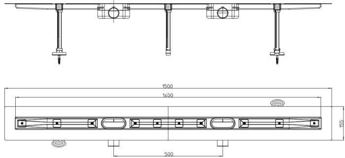   HL 50WF01302 Низкий двойной душевой лоток Монтажная длина: 1300мм  