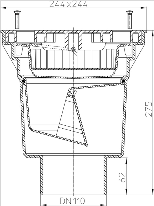 HL 606L/1 Дворовый трап (верт.выпуск) макс.нагрузка 1,5 т., DN110